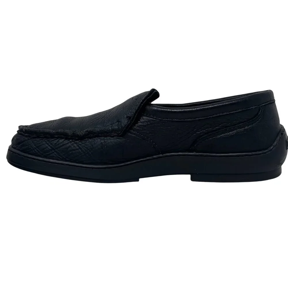 Minnetonka Mens Black Loafer Slip On Double Leather Shoes Size 8.5 -‎ Broken In